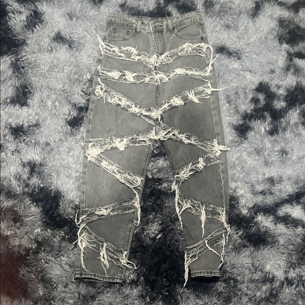 Distressed Gray Men Jeans